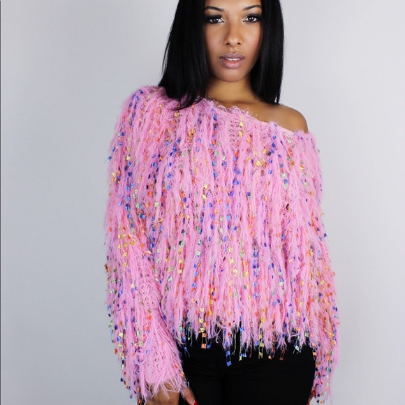 Blue District Sweaters - Shaggy Sweater Pink